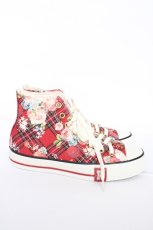 画像4: PINK HOUSE / CONVERSE X PINK HOUSE フラワーチェックプリントハイカットスニーカー 25 赤 Y-26-08-29-015-LO-SH-SZ-ZY (4)