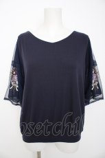 画像1: axes femme / チュール×刺繍フレア袖プルオーバー M 紺 Y-26-08-29-033-AX-TO-SZ-ZY (1)
