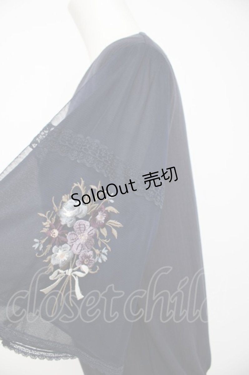 画像3: axes femme / チュール×刺繍フレア袖プルオーバー M 紺 Y-26-08-29-033-AX-TO-SZ-ZI (3)