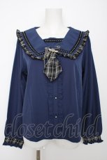 画像1: NOEMIE / チェックフリルミニネクタイセーラーブラウス M 紺 Y-26-09-03-095-LO-BL-SZ-ZY (1)