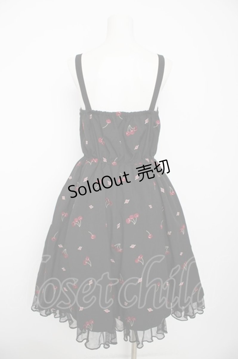 画像2: axes femme POETIQUE / チェリー×ローズ刺繍ジャンパースカート M 黒 Y-26-09-03-110-AX-OP-SZ-ZY (2)