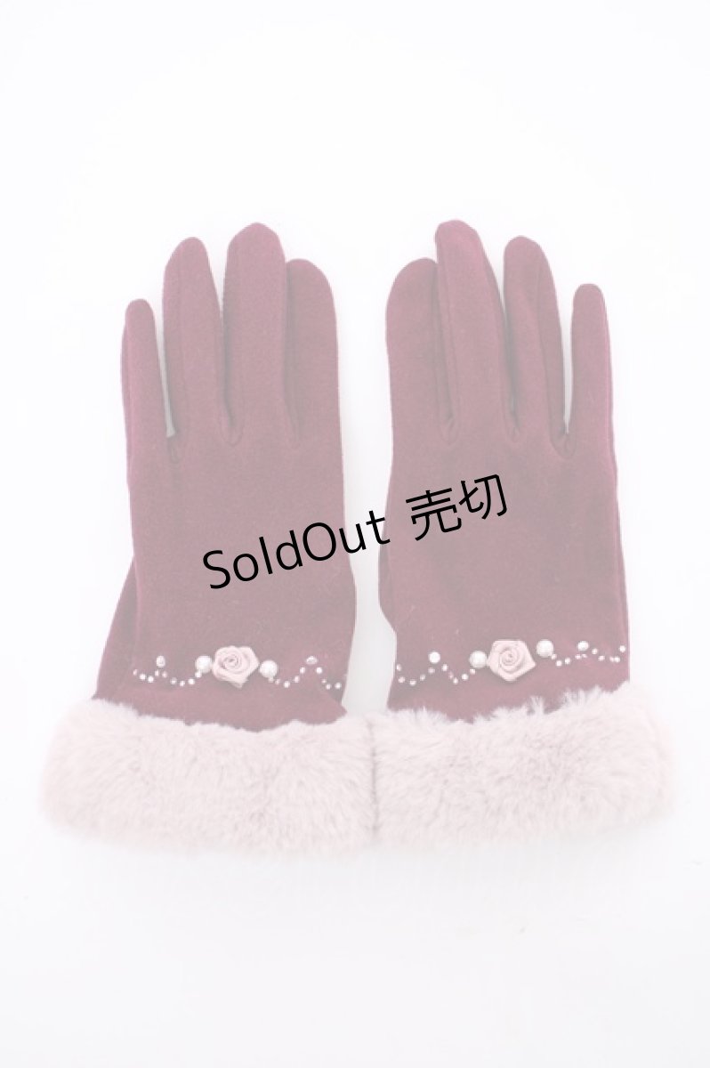 画像1: axes femme / 巻き薔薇×ビイジューライン手袋 19~20cm エンジ Y-26-09-03-017-AX-ZA-SZ-ZY (1)
