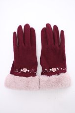 画像1: axes femme / 巻き薔薇×ビイジューライン手袋 19~20cm エンジ Y-26-09-03-017-AX-ZA-SZ-ZY (1)