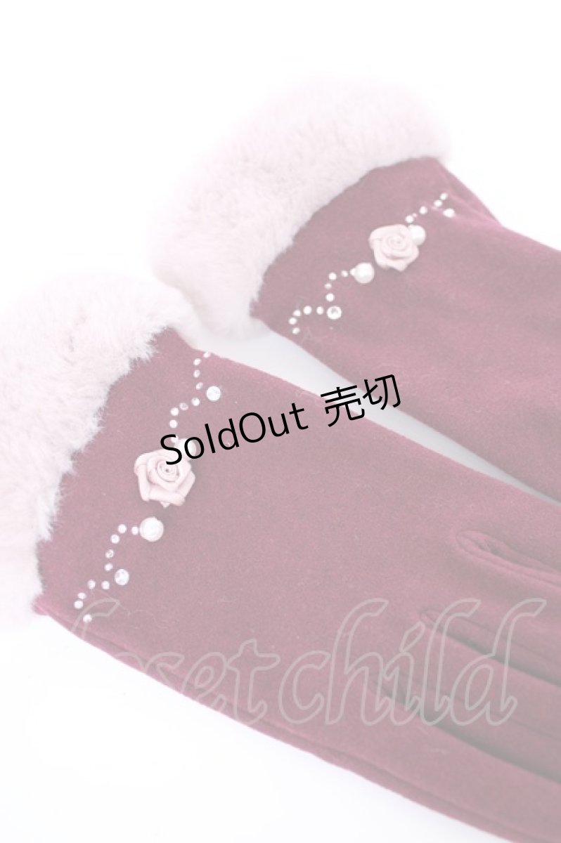画像3: axes femme / 巻き薔薇×ビイジューライン手袋 19~20cm エンジ Y-26-09-03-017-AX-ZA-SZ-ZY (3)