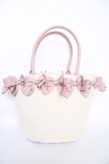 画像1: m petit by misako / AM*NIリボンFバッグ  アイボリー×ピンク Y-26-09-04-032-LO-BG-SZ-ZY (1)