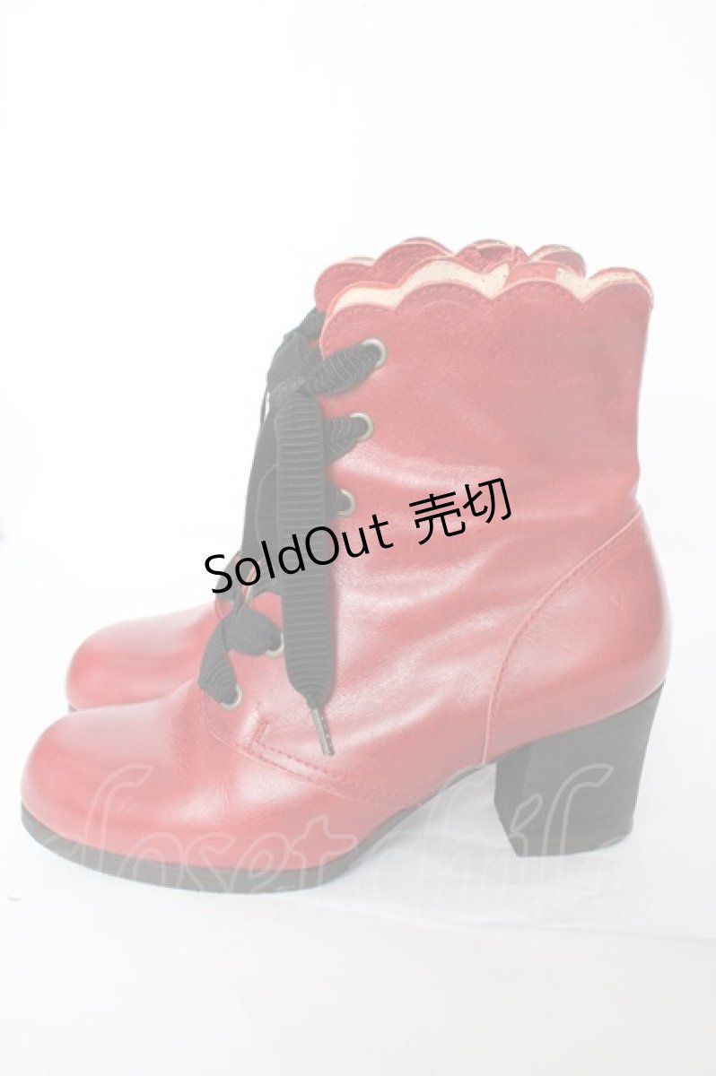 画像2: Jane Marple / スカラップトリミングのレースアップブーツ M ボルドー Y-26-09-04-003-JM-SH-SZ-ZY (2)
