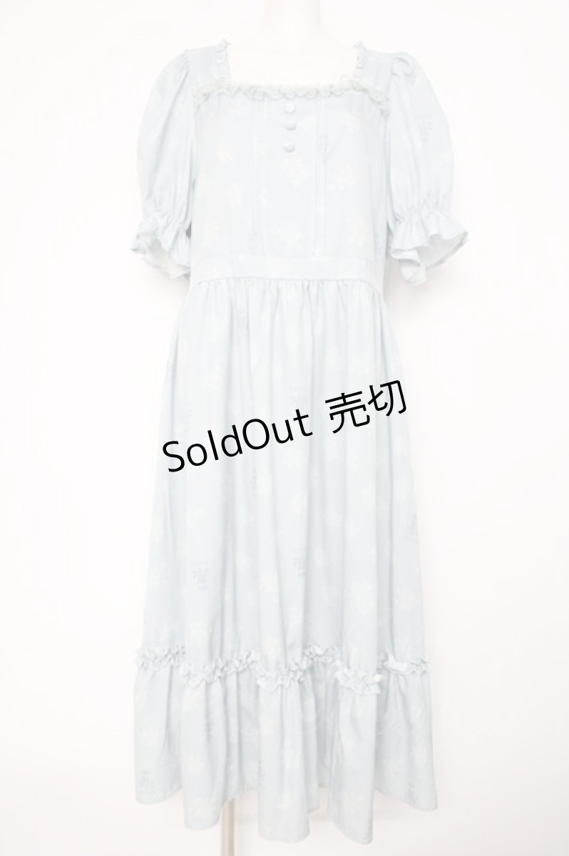画像1: m petit by misako / NINA'S 花柄スクエアネックワンピース 3L サックス Y-26-09-04-081-LO-OP-SZ-ZT0906A (1)
