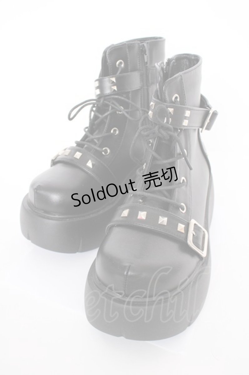 画像1: DearMyLove / スタッズ闇闇レースアップ厚底スニーカー 24 黒 Y-26-09-05-051-GO-SH-SZ-ZY (1)