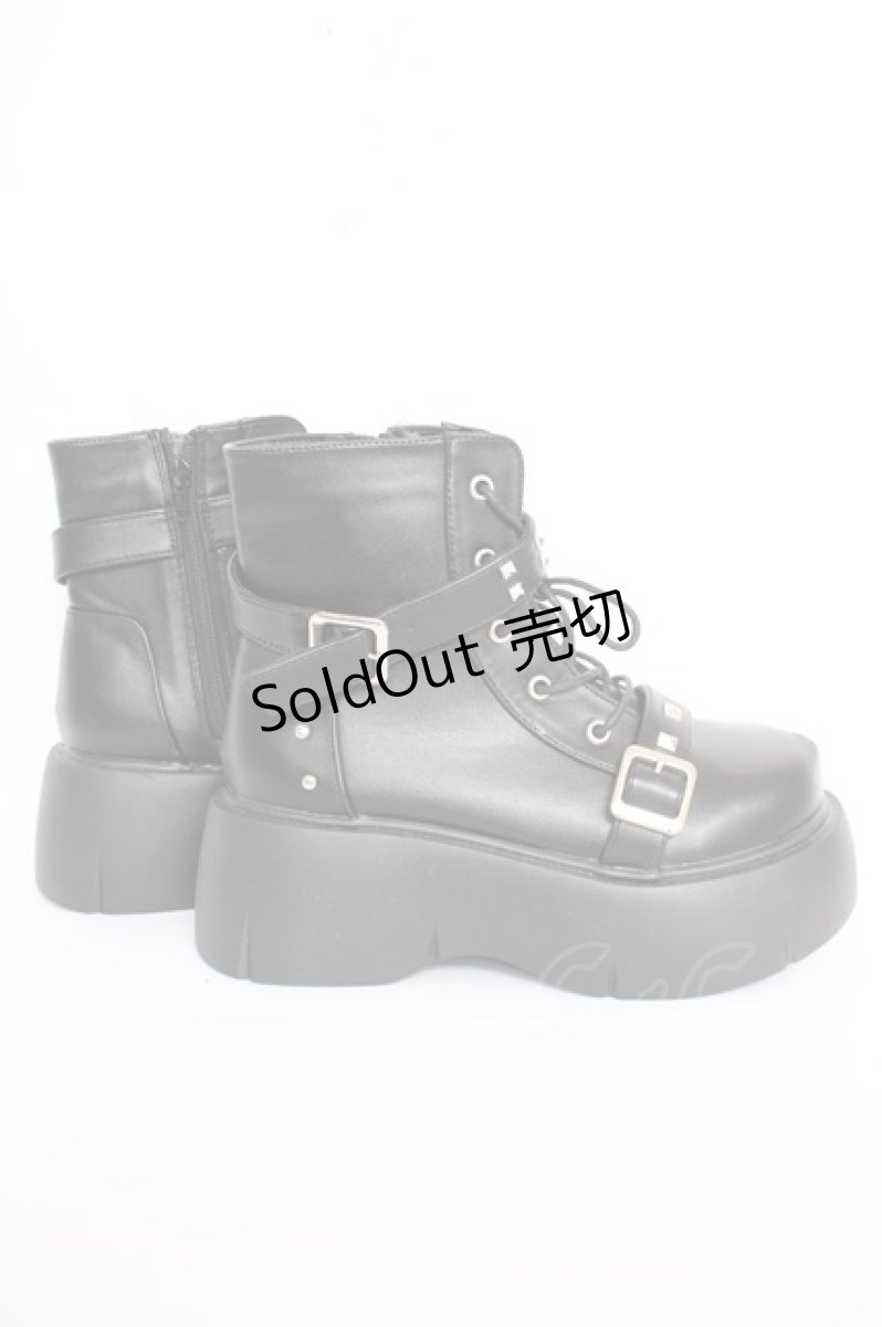 画像4: DearMyLove / スタッズ闇闇レースアップ厚底スニーカー 24 黒 Y-26-09-05-051-GO-SH-SZ-ZY (4)