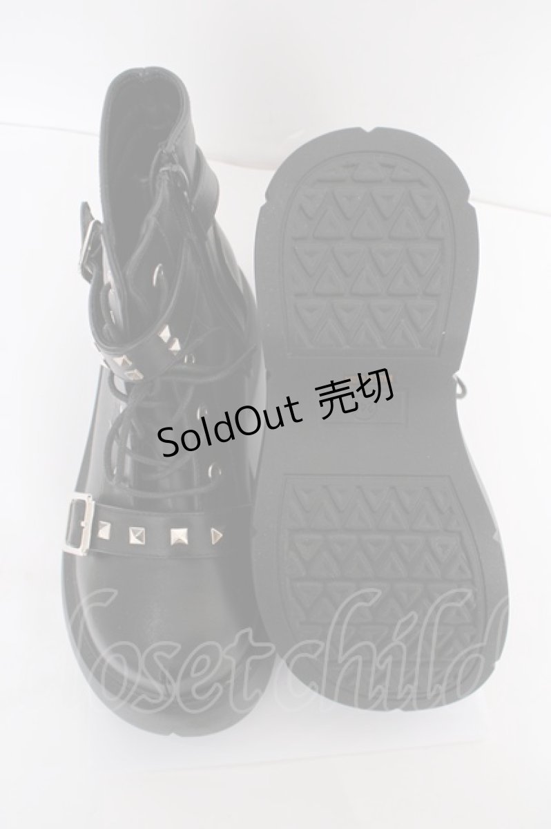 画像5: DearMyLove / スタッズ闇闇レースアップ厚底スニーカー 24 黒 Y-26-09-05-051-GO-SH-SZ-ZY (5)