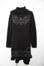 画像1: axes femme / 刺繍入り編み柄切替ニットワンピース M 黒 Y-26-09-05-094-AX-OP-SZ-ZY (1)