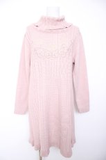 画像1: axes femme / 刺繍入り編み柄切替ニットワンピース M ピンク Y-26-09-05-095-AX-OP-SZ-ZY (1)