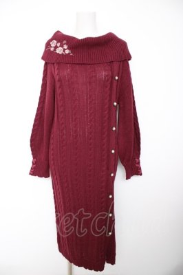 Preview of ボタンデザインニットワンピ M ワイン