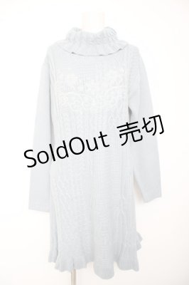 Preview of 刺繍入り編み柄切替ニットワンピース M サックス