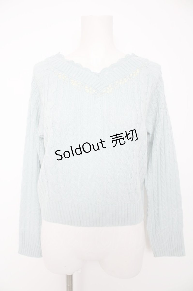 画像1: axes femme / Vネックビジューニットプルオーバー M グリーン Y-26-09-05-113-AX-TO-SZ-ZY (1)