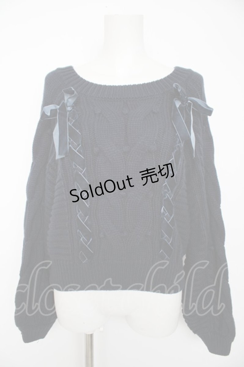 画像1: axes femme / ベロアリボンレースアップニット M 紺 Y-26-09-05-160-AX-TO-SZ-ZY (1)