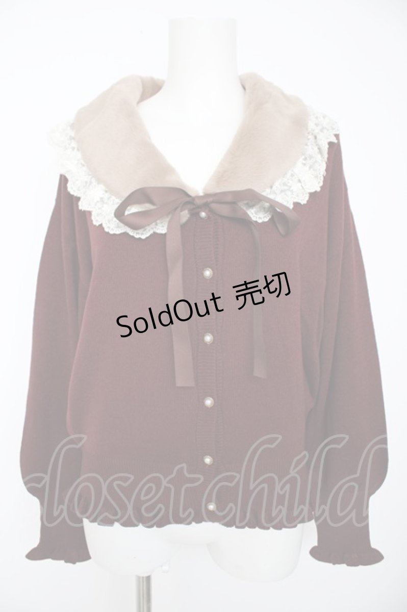 画像1: axes femme / ファーティッペット付ショートカーディガン M ワイン Y-26-09-05-164-AX-TO-SZ-ZY (1)