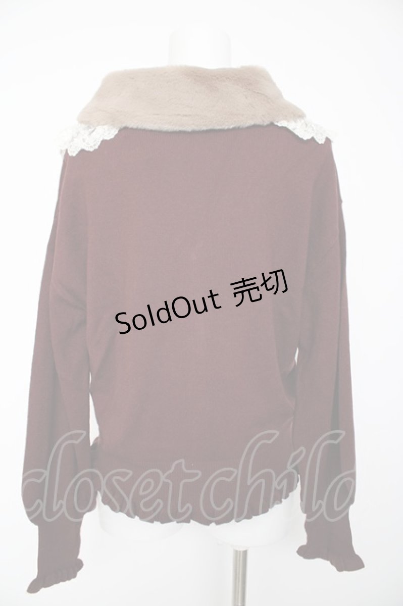 画像2: axes femme / ファーティッペット付ショートカーディガン M ワイン Y-26-09-05-164-AX-TO-SZ-ZY (2)