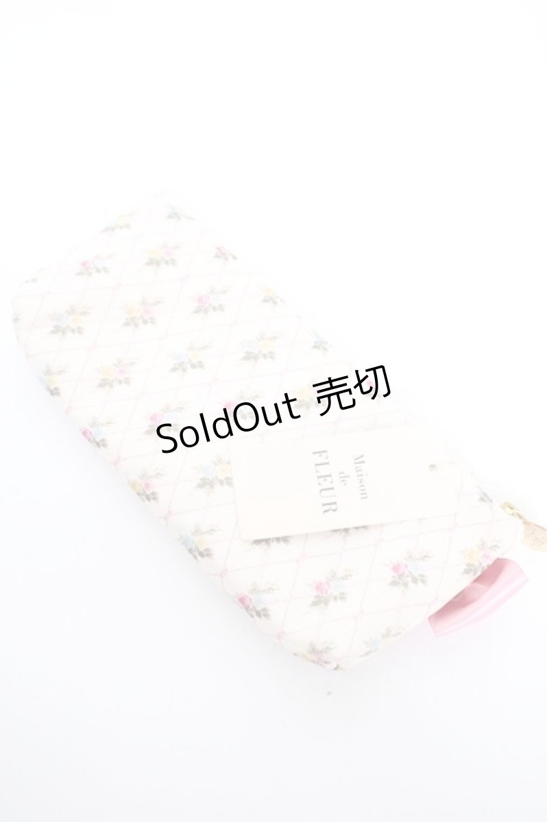 画像2: Maison de FLEUR / フラワーチェックポーチ  生成り Y-26-09-06-010-LO-ZA-SZ-ZY (2)