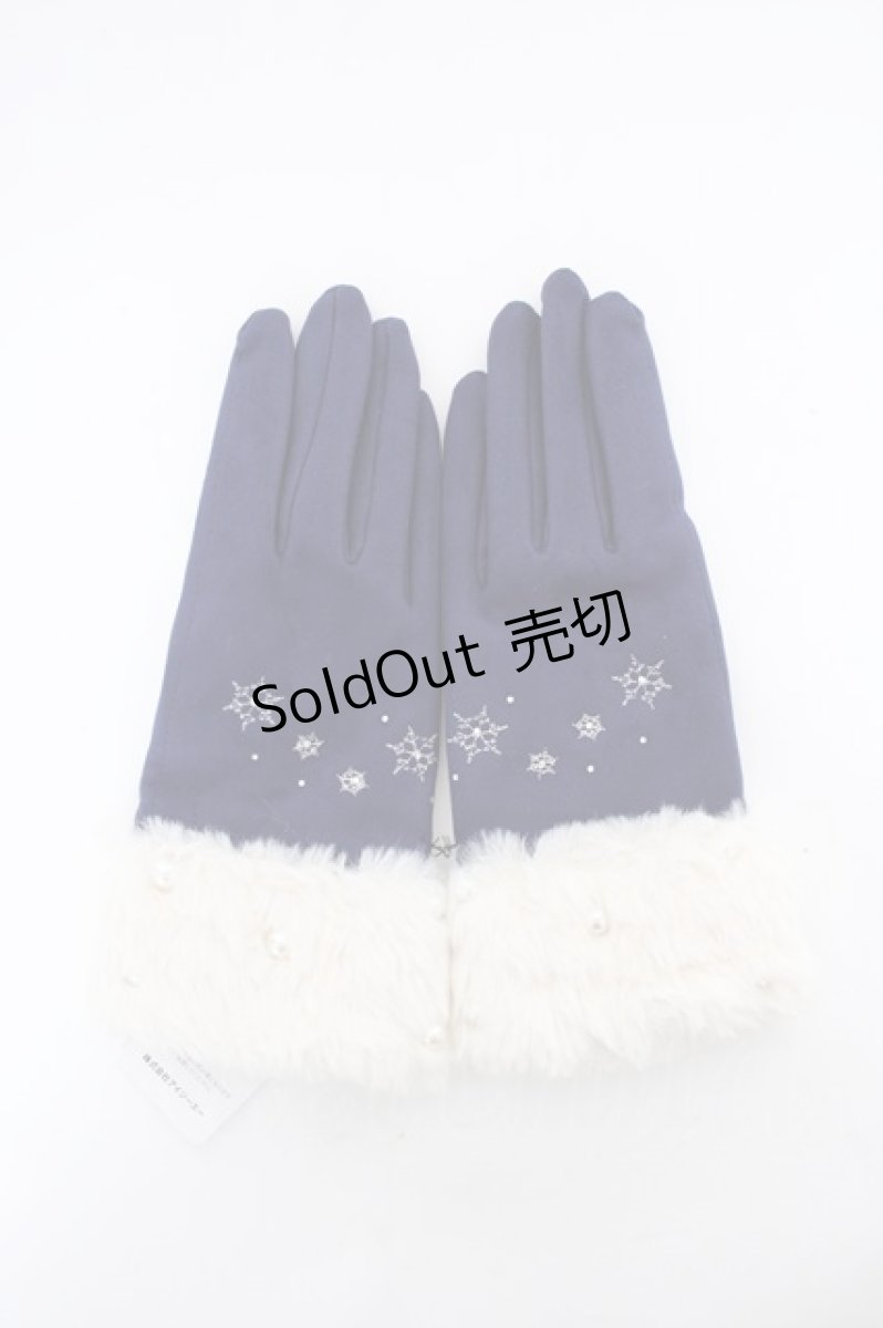 画像1: axes femme / 雪刺繍×パールファー手袋  紺 Y-26-09-08-009-AX-ZA-SZ-ZY (1)