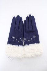 画像1: axes femme / 雪刺繍×パールファー手袋  紺 Y-26-09-08-009-AX-ZA-SZ-ZY (1)