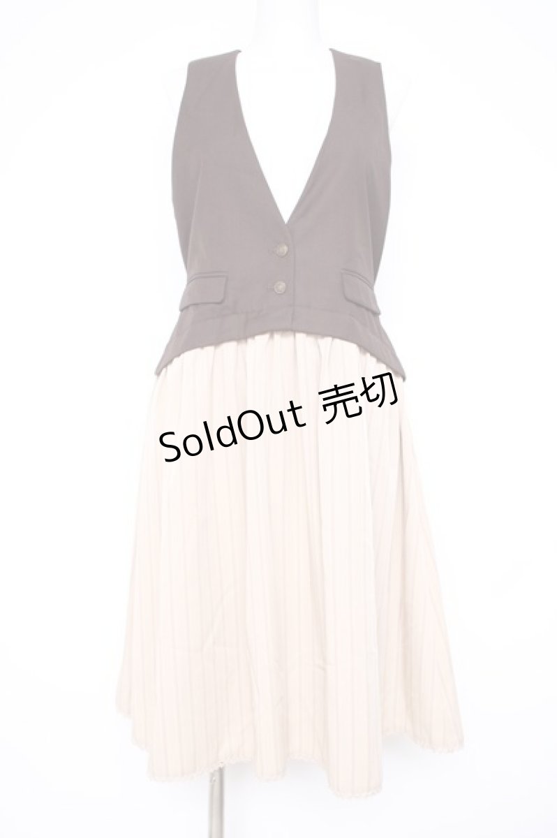 画像1: axes femme POETIQUE / ベストレイヤード風ワンピース  ブラウン×ベージュ Y-26-09-08-067-AX-OP-SZ-ZS (1)