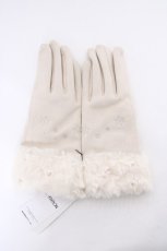 画像1: axes femme / 雪刺繍×パールファー手袋  生成り Y-26-09-08-015-AX-ZA-SZ-ZY (1)