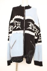 画像1: Jamieエーエヌケー / ゴシックロゴパッチワークカーデ M ブルー×ブラック Y-26-09-08-040-LO-TO-OW-ZY (1)