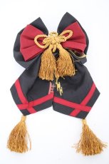 画像1: axes femme kawaii / 彼岸の白狐会柄リボンバレッタ  黒 Y-26-09-09-001-AX-ZA-SZ-ZY (1)