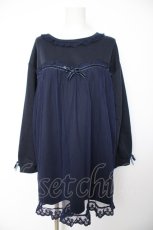 画像1: LIZ LISA / チュールレースアップ裏毛ワンピース 0 紺 Y-26-09-09-067-LO-OP-SZ-ZY (1)
