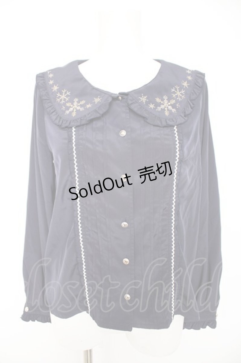 画像1: axes femme POETIQUE / 雪の結晶刺繍ブラウス M 紺 Y-26-09-09-008-AX-BL-SZ-ZY (1)