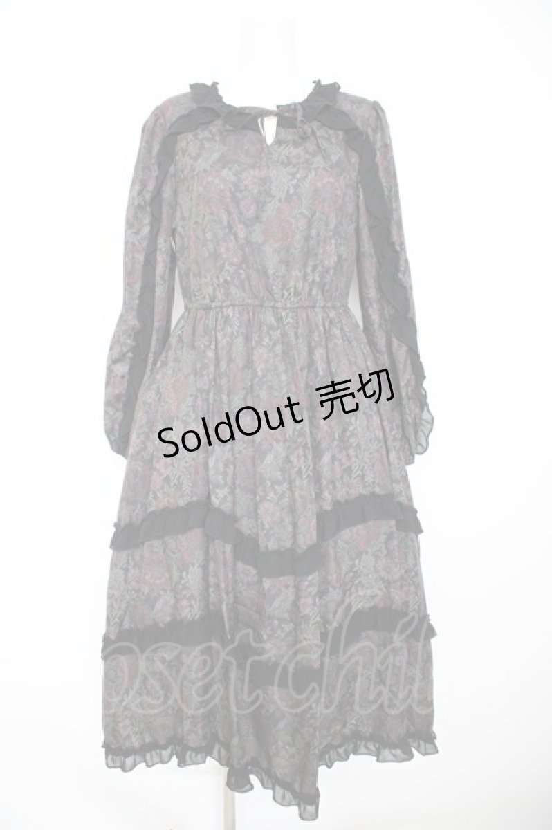 画像1: axes femme NOSTALGIE / ゴブラン風花柄ワンピース M 黒 Y-26-09-09-076-AX-OP-SZ-ZY (1)