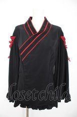 画像1: metamorphose / 【プラスサイズ】着物合わせ風ブラウス 2 黒 Y-26-09-09-084-ME-BL-SZ-ZY (1)