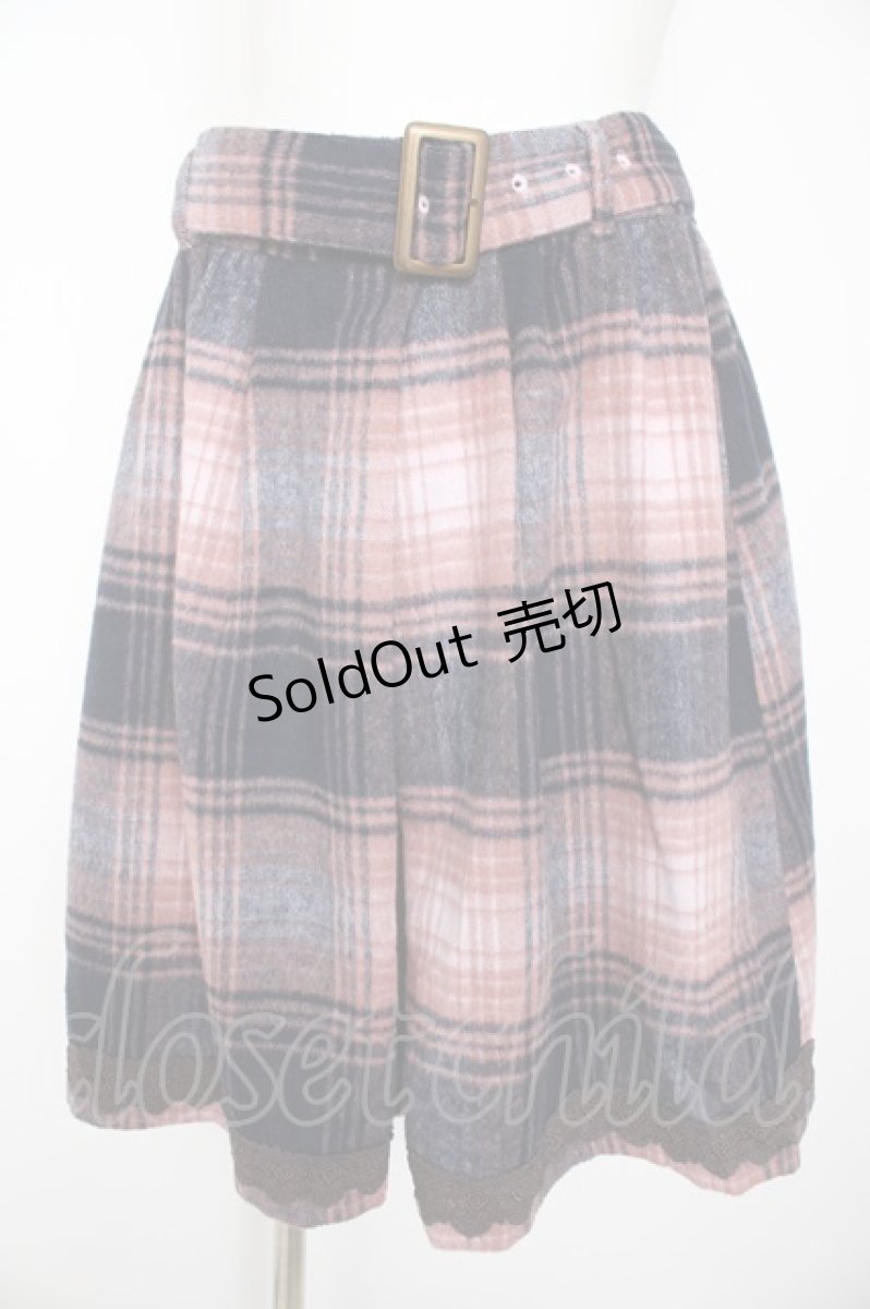 画像1: axes femme / チェック柄ベルト付き起毛スカート M ピンク Y-26-09-09-098-AX-SK-SZ-ZY (1)