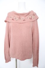 画像1: axes femme / 花刺繍ショールカラーニット M 淡ピンク Y-26-09-09-022-AX-TO-SZ-ZY (1)