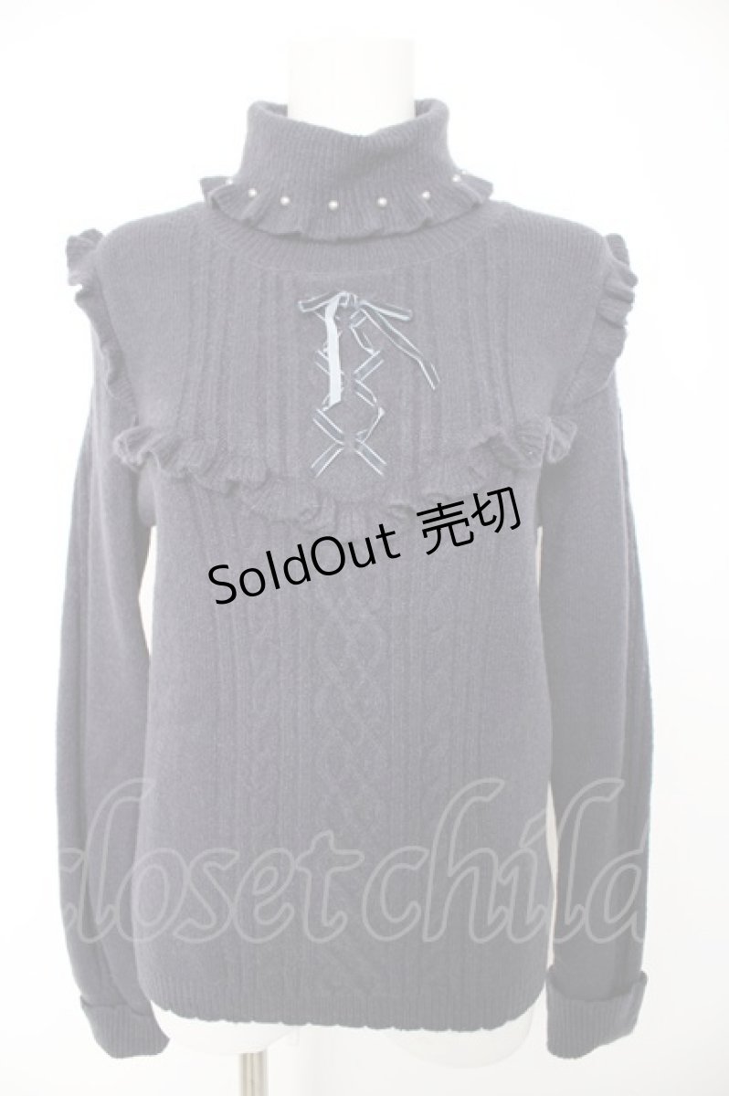 画像1: axes femme / レースアップハイネックフリルニット M 紺 Y-26-09-09-028-AX-TO-SZ-ZY (1)