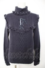 画像1: axes femme / レースアップハイネックフリルニット M 紺 Y-26-09-09-028-AX-TO-SZ-ZY (1)