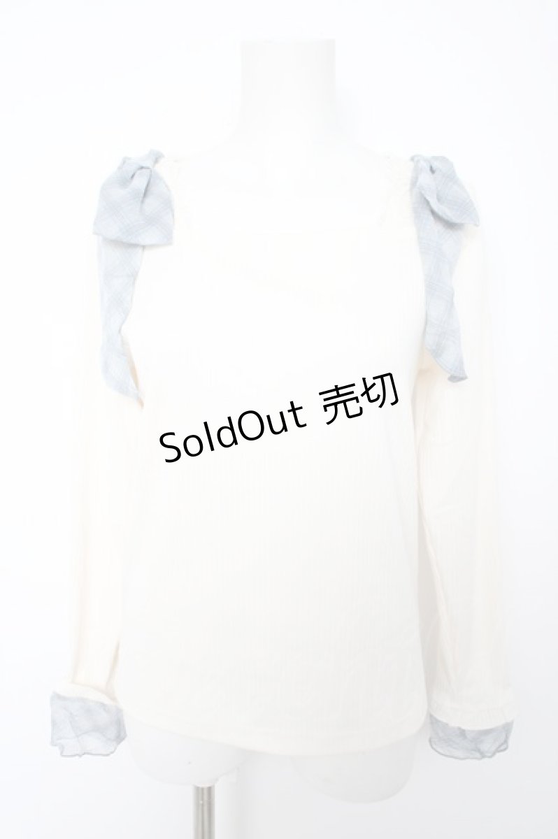 画像1: axes femme / チェック柄シフォンリボンプルオーバー  生成り Y-26-09-09-033-AX-TO-SZ-ZY (1)