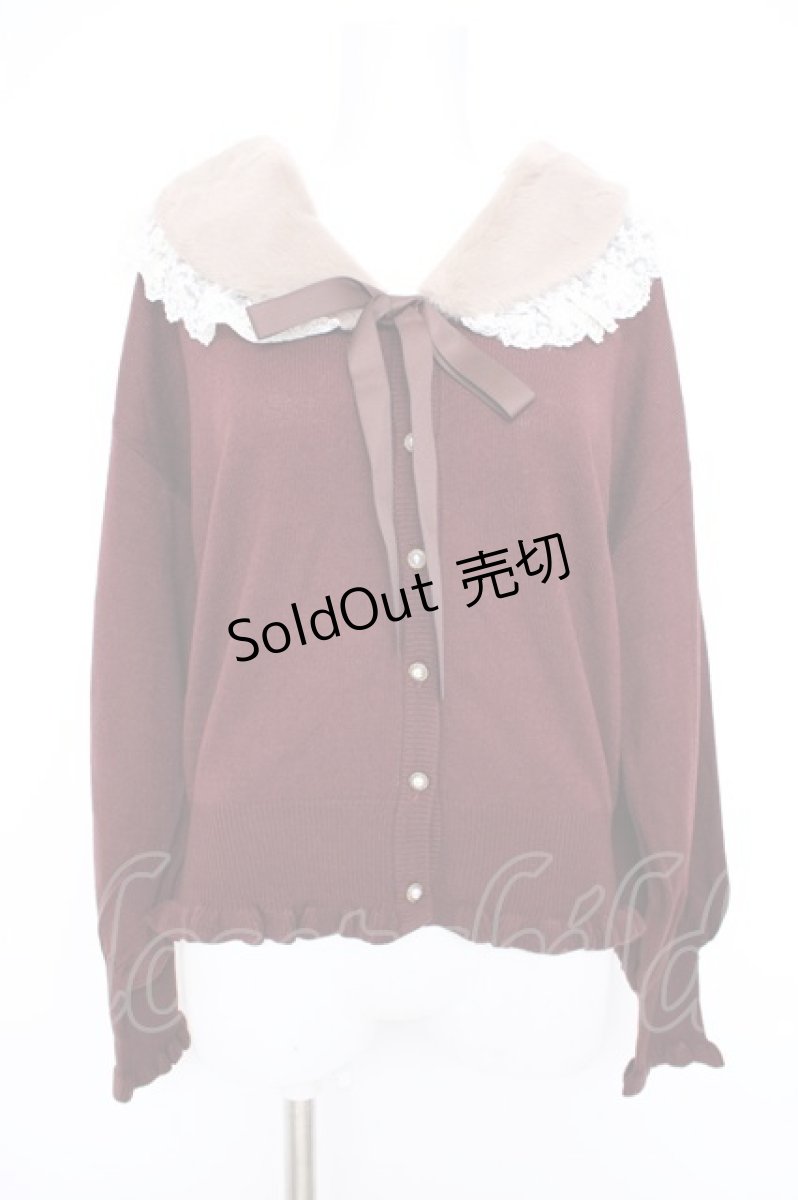 画像1: axes femme / ファーティッペット付ショートカーディガン M ワイン Y-26-09-10-046-AX-TO-SZ-ZY (1)