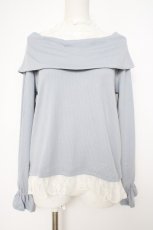 画像1: axes femme / レース重ねオフタートルプルオーバー M サックス Y-26-09-10-051-AX-TO-SZ-ZY (1)