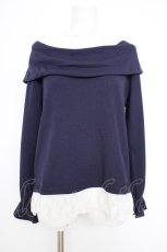 画像1: axes femme / レース重ねオフタートルプルオーバー M 紺 Y-26-09-10-052-AX-TO-SZ-ZY (1)