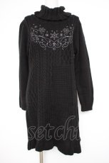 画像1: axes femme / 刺繍入り編み柄切替ニットワンピース M 黒 Y-26-09-10-110-AX-OP-SZ-ZY (1)