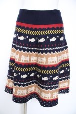 画像1: Franche Lippee / ネコとサカナニットスカート M 紺 Y-26-09-10-142-LO-SK-SZ-ZY (1)
