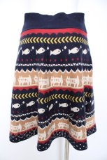 画像2: Franche Lippee / ネコとサカナニットスカート M 紺 Y-26-09-10-142-LO-SK-SZ-ZY (2)