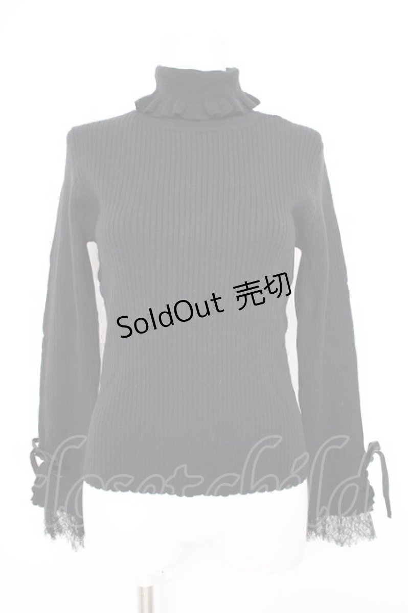 画像1: axes femme POETIQUE / 袖レースデザインニットプルオーバー M 黒 Y-26-09-10-034-AX-TO-SZ-ZY (1)