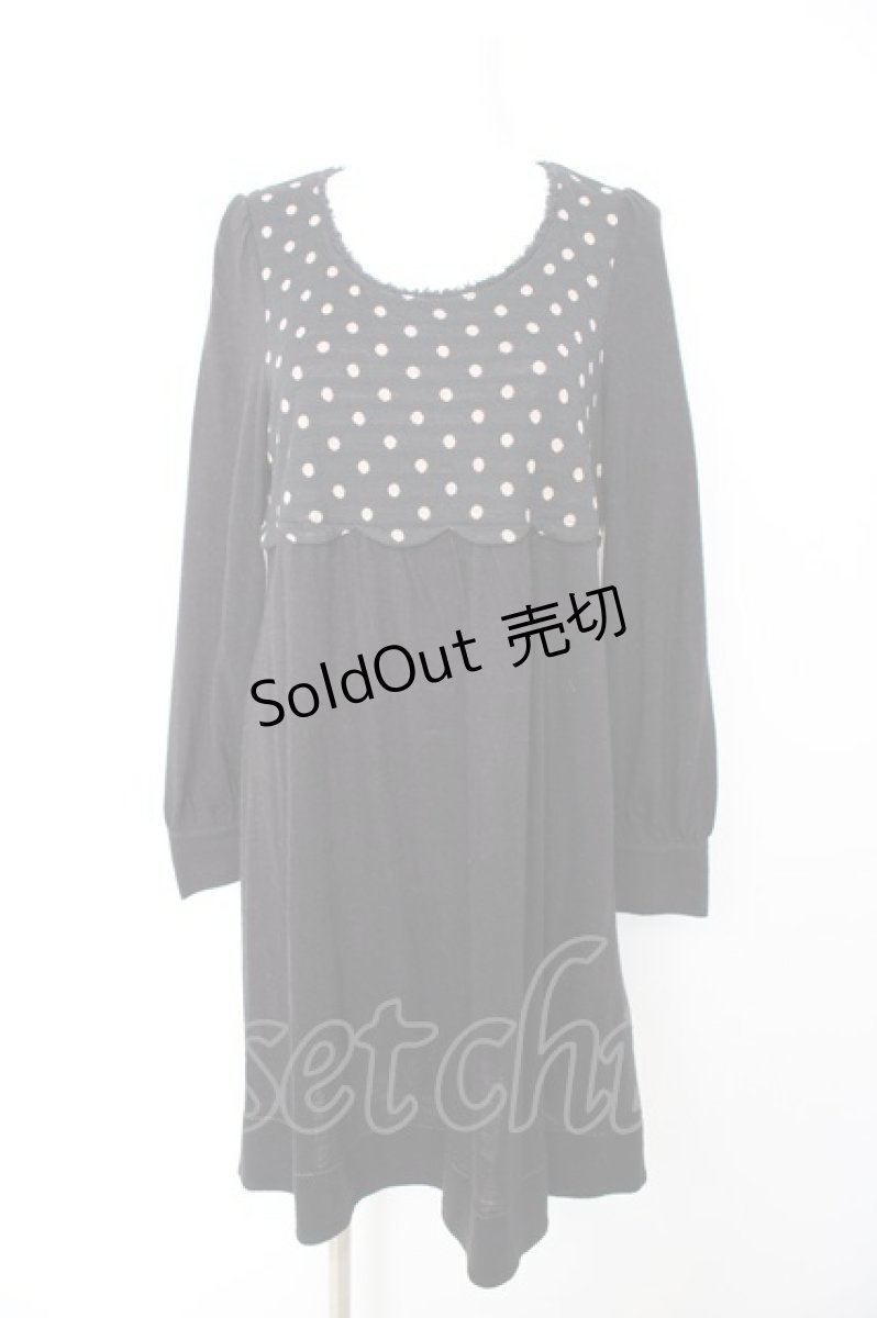 画像1: franche lippee black / ドット切替スカラップワンピース M 黒 Y-26-09-12-095-LO-OP-SZ-ZY (1)