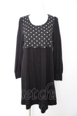 画像1: franche lippee black / ドット切替スカラップワンピース M 黒 Y-26-09-12-095-LO-OP-SZ-ZY (1)