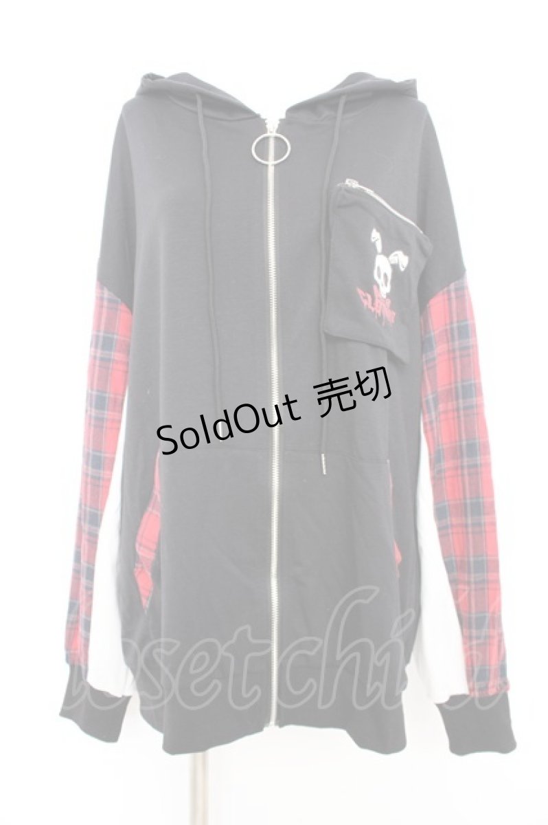 画像1: NieR Clothing / 袖切り替えデザインRED CHECK ZIP PARKER F 黒×赤 Y-26-09-13-025-PU-TO-SZ-ZS (1)