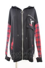画像1: NieR Clothing / 袖切り替えデザインRED CHECK ZIP PARKER F 黒×赤 Y-26-09-13-025-PU-TO-SZ-ZY (1)