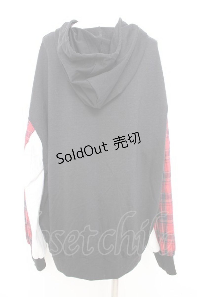 画像2: NieR Clothing / 袖切り替えデザインRED CHECK ZIP PARKER F 黒×赤 Y-26-09-13-025-PU-TO-SZ-ZS (2)